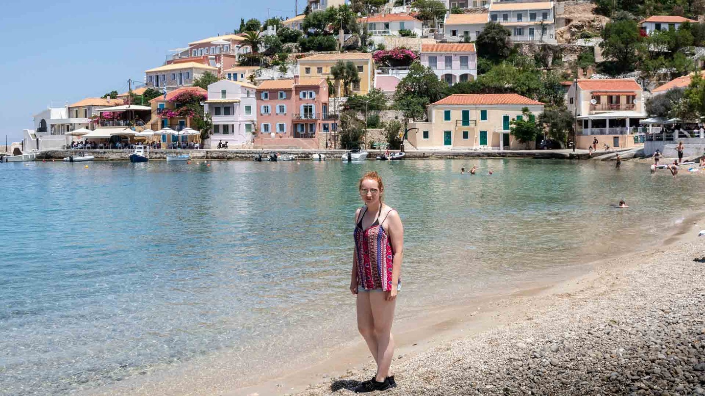 woman on Assos Beach, Greece